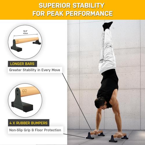 Double Circle Parallettes Push Up Bar with Ergonomic Wooden Handles - Calisthenics Equipment - Non-slip Parallel Bars for Strength Training and Calisthenics - Pushup Handles Parallettes Bars