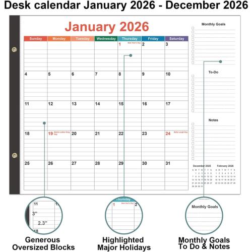 Large Desk Calendar 2026-22 x 17 Desk Calendar from January 2026 - December 2026, Desktop Pad Calendar Perfect for Planning and Organizing In Your Home, School or Office, Colorful