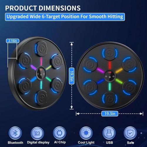 Upgrade and Larger,Music Boxing Machine with Boxing Gloves,2025 New Smart Bluetooth Music Boxing Machine,Wall-Mounted Exercise Equipment for Home,One Punch Boxing Game Machine for Kids and Adults