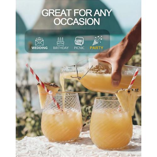 Maaacute 40 Pack Plastic Stemless Wine cocktail Whiskey Champagne Glasses, 12 Oz Disposable Unbreakable Cups for Party Bars Wedding Tasting (Spiral)