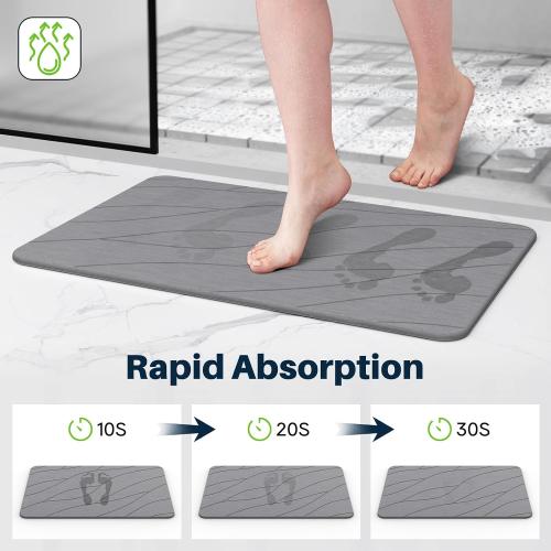 Quick Drying Stone Bath Mat, Diatomaceous Bathroom Mats Non Slip Stone, Quick Dry Diatomaceous Earth Bath Mat Super Absorbent (Dark Grey)