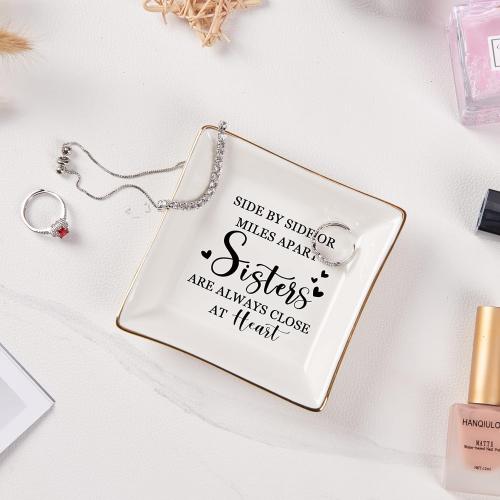 Sister Gifts Trinket Jewelry Dish- Side by side or miles apart, sisters are always close at heart, Sisters Birthday Gifts Mother's Day Valentines Christmas Gift for Sister from Sister