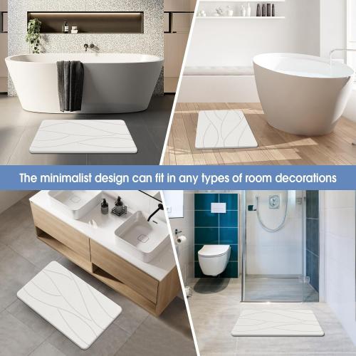 Stone Bath Mat Diatomaceous Earth Shower Mat Non-Slip Super Absorbent Diatomite Stone Bath Mats for Bathroom Floor Quick Drying Natural Easy to Clean(23.6''×15.4 White)