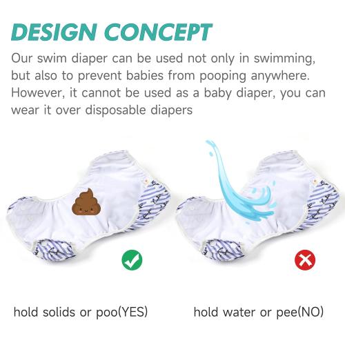 Reusable Baby Swim Diapers, Adjustable Diaper Swim for Toddlers 9 Months - 3 Years Old, 3 Pack for Swimming Lessons (Anchor, Large)