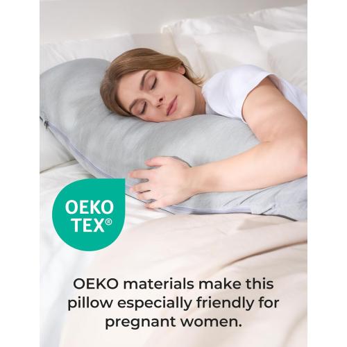 Momcozy J-Shaped Pregnancy Pillow for Sleeping with Cooling Cover, Side Sleeper Support for Belly, Hip & Leg, Deep Grey