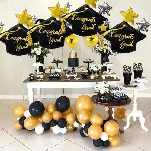 4Pcs Graduation Cap Balloons Big Congrats Grad Hat Foil Balloons for Class of 2026 Party Decorations