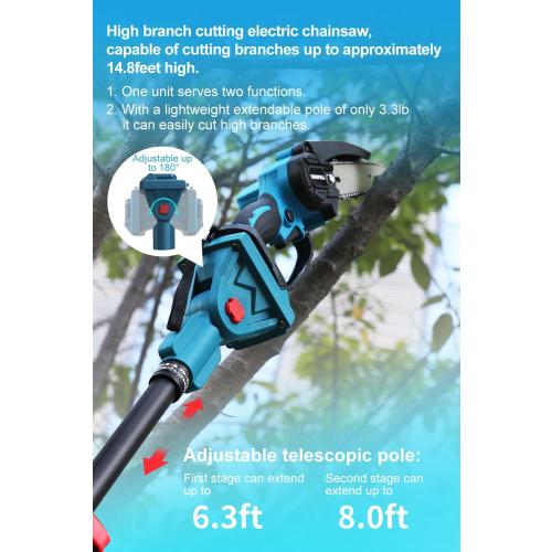 2-in-1 Cordless Pole Saw & Mini Chainsaw for Tree Trimming & Yard Work, Adjustable Pole 1.94–2.45m, 2 Batteries, Pure Copper Motor, Lightweight Design, Blue – Ideal for Homeowners & Gardeners