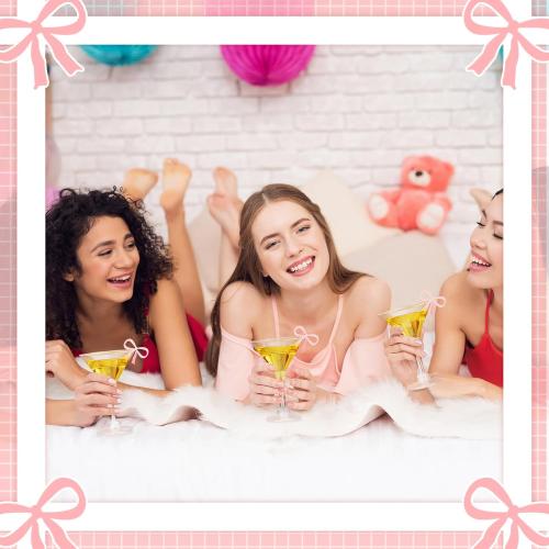 48 Pcs Party Plastic Martini Glasses Disposable with Pink Bow Drink Tag 5 oz Clear Martini Cocktail Glasses Bulk for Fall Halloween Party Wedding Birthday Wine, Desserts, Appetizers