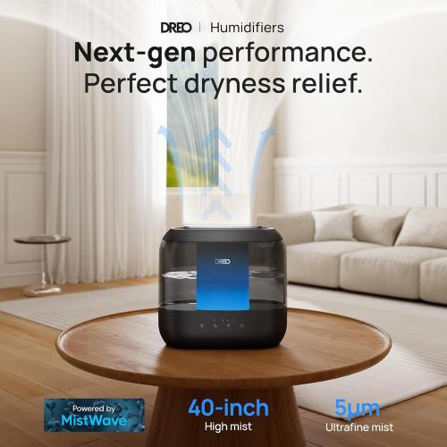 Dreo Humidifiers for Bedroom, 4L Top Fill for Large Room, 36H Runtime, 28 dB Quiet Supersized Cool Mist Air Humidifier for Baby Nursery, Plants, Indoor, Night Light, Easy to Clean & Fill, Black