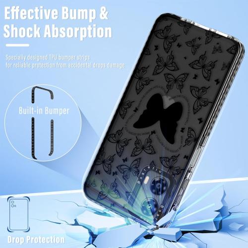 Boaretiu Cute Kawaii Case for Motorola Moto G 5G 2024 with Stand - Fashion Cool 360° Rotate Ring Holder Kickstand Design for Women Girls Boys Teens Girly Case for Moto G 5G, Black Butterfly
