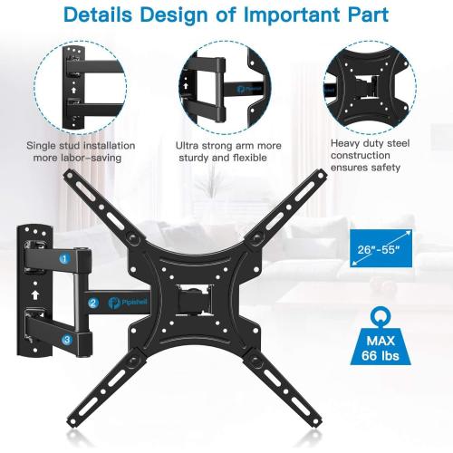 Black Full Motion TV Wall Mount Bracket Articulating Arms Swivels Tilts Extension for Most 26-55 Inch LED LCD Flat Curved Screen TVs, Max VESA 400x400mm up to 66lbs by Pipishell