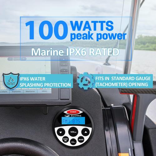Marine Bluetooth Audio System Package - Waterproof AM FM Marine Radio Receiver with 4 inch Marine Speaker and Antenna HASDA 304.4001.056B (Black)