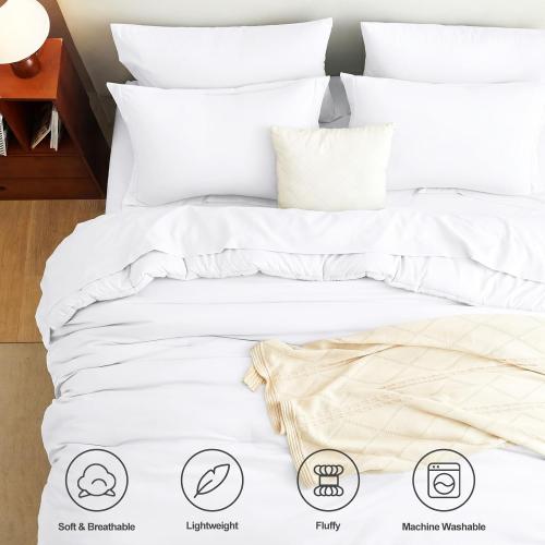CozyLux Queen Comforter Set White, 7 Pieces Bed in a Bag Queen Comforter Set with Sheets, Luxury Soft Bedding Sets with Down Alternative Comforter, Fitted Sheet, Flat Sheet, Pillowcases & Shams