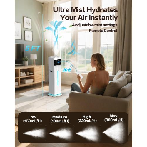 Cool Mist Humidifiers for Bedroom, Ultrasonic 2.4Gal 9L Quiet Top-Fill, Easy Clean with Essential Oil Tray, 360°Nozzle, 4 Speed, Remote, 60H Runtime, for Baby, Adults, Plants, Home, House, Large Room