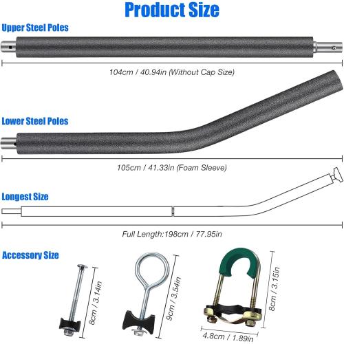 2 Sets Trampoline Replacement Poles, Universal Enclosure Pole Trampoline Net Poles Fits 8-16FT Frame with Poles Up to 1.65/4CM OD, 2 Mounting Hardware Kits & Safety Foam Sleeves