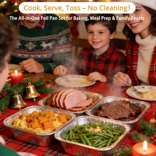 Aluminum Pans 8x8-50 Pack Disposable Baking Pans, 8 Inch Square Tin Foil Pans, Aluminum Roasting Trays for Holiday Cooking, Heating and Baking, Christmas, Parties Meal Prep & Storage