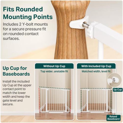 Cumbor 29.7-40.6 Baby Gate for Stairs, Mom's Choice Awards Winner-Dog Gate for Doorways, Pressure Mounted Auto-Close Pet Gates for Dogs Indoor, Safety Child Gate with Easy Walk Thru Door, White