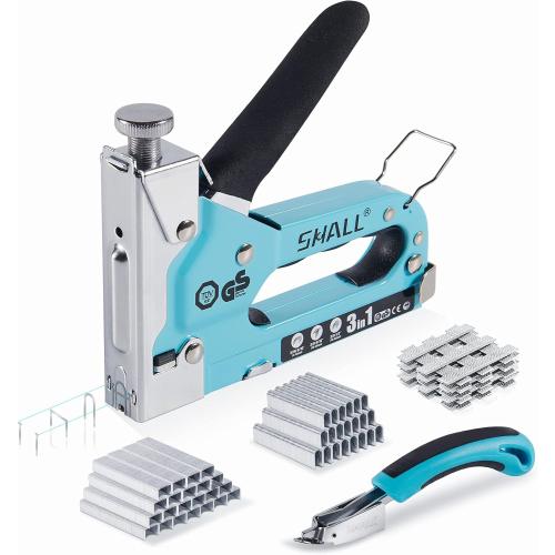 Blue SHALL Staple Gun Heavy Duty, 3-in-1 Upholstery Staple Gun Kit with 3000 Staples, Staple Remover, Manual Brad Nailer with Specific Staples Outlet Position Indicator
