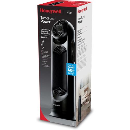 Honeywell TurboForce Tower Fan, 2-in-1 Fan with 6 speeds, quiet operation quality. Stylish Tower Fan for home, room, bedroom or home office - Black, HYF502