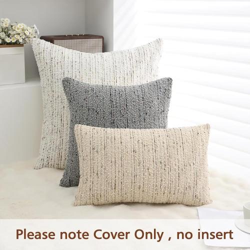 Textured Boucle Lumbar Pillow Covers 12x20 Neutral Striped Throw Pillows Soft Modern Farmhouse Pillow Cases, 1pc Decorative Accent Rectangle Couch Cushion Cover for Bed Sofa, Cream Brulee