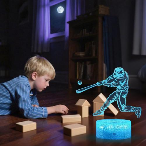 Baseball Gifts for Boys 8-12 3D Lamp Night Light with Remote & Touch Control, 16 Colors Changing   4 Changing Mode Brightness Room Decor Christmas Birthday Gifts for Kids Boys Girls Sport Fans