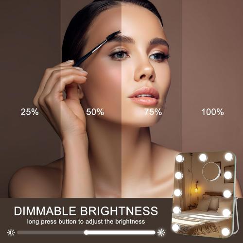 Hasipu LED Makeup Mirror with Bluetooth Speaker, 11 x 14 Hollywood Vanity Mirror with Lights, Rounded Rectangle White Frame, 3 Modes Light, Smart Touch Control Dimmable, 360°Rotation