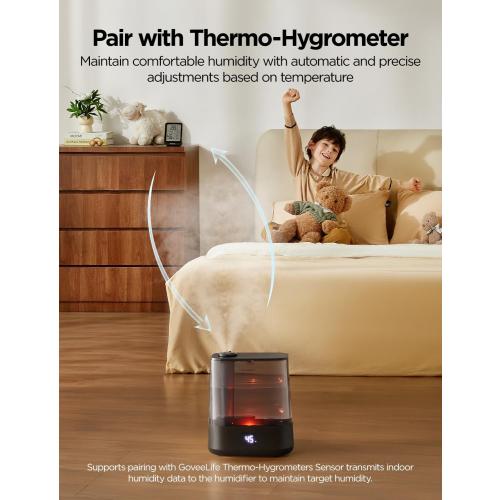 GoveeLife Smart Humidifiers for Bedroom, 6L Cool Mist Top Fill for Large Room, Humidity Sensor, Auto Mode, 60H Quiet Runtime, Schedule, WiFi Humidifier for Baby Plant, Compatible with Alexa, Black