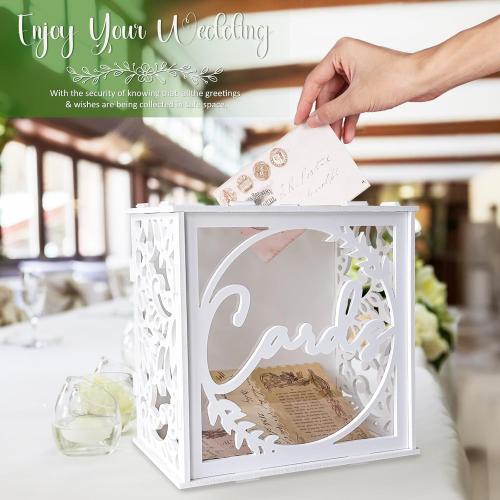 OurWarm White Wedding Card Box for Receptions, PVC Gift Card Box for Wedding with Acrylic Windows, Rustic Envelope Money Gift Box for Anniversary Bridal Baby Showers Graduation Birthday Party
