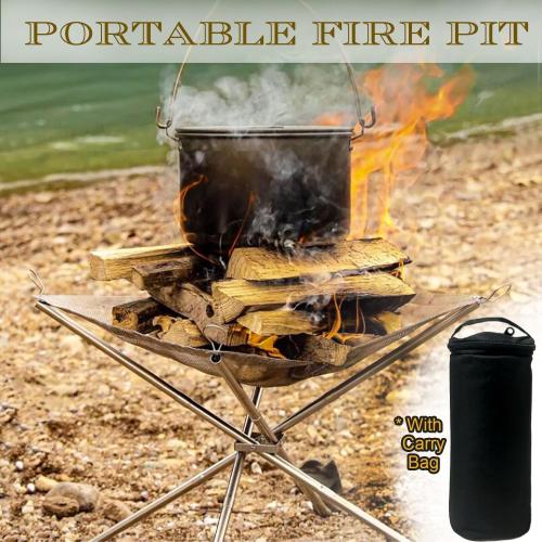 22 Inch Portable Outdoor Fire Pit with Carrying Bag,Foldable Stainless Steel Mesh Fireplace Wood Burning Collapsible Fireplace for Camping Outdoor Hiking BBQ Picnic