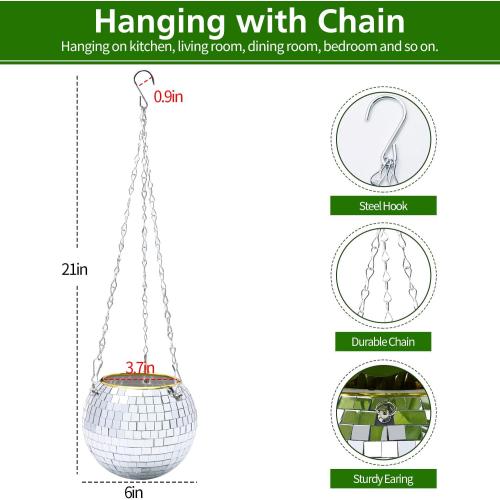 6 Disco Ball Plant Hanger with Hanging Rope, Hanging Chain, Hook, Circle | for Decoration