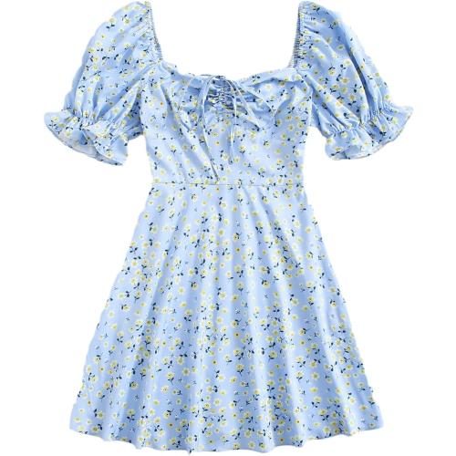 Floerns Women's Summer Drawstring Sweetheart Neck Puff Sleeve A Line Short Dress liberty love size large