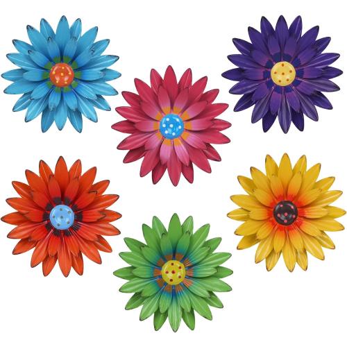 hogardeck Metal Flower Wall Decor for Indoor Outdoor, Kitchen Decor Floral Metal Wall Art, Wall Decor for Bathroom, Living Room, Porch, Garden, Yard, Backyard （6 Pcs 8'' ）