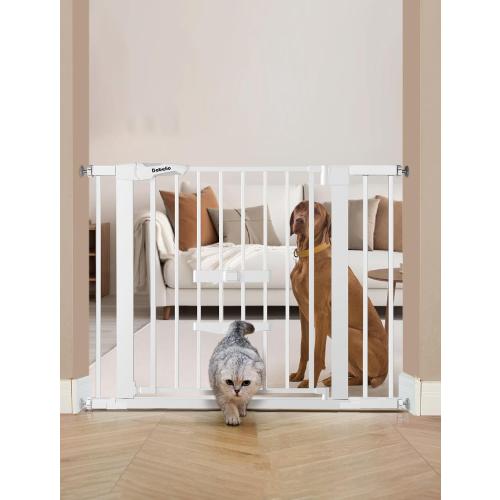 BABELIO New Version Baby Gate with Cat Door Adjustable,29-40 Metal Pet Door for Stairs & Doorways,Pressure Mounted,No Tools Needed,White