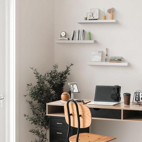 Size 24 inch Color White Colima Floating Shelves for Wall White Wood Wall Shelf for Bedroom, 24 Inch Wall Mounted Floating Shelves for Bathroom Living Room Kitchen Office, 1.3 Thick Floating Book Shelves for Wall, Set of 3