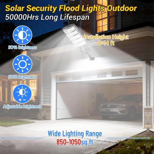 2 Pack Solar Lights Outdoor, IP65 Waterproof Solar Street Motion Sensor Lights with Remote Control, 8000K Dusk to Dawn LED Security Flood Outdoor Light Wide Angle Range for Yard, Garage, Porch, Farm