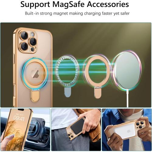 GUAGUA for iPhone 16 Pro Max Case with Stand, Magnetic Clear Cases Plating Edge Invisible Ring Holder Slim Shockproof Protective Kickstand Phone Case for iPhone 16 Pro Max 6.9'', Desert Titanium Gold