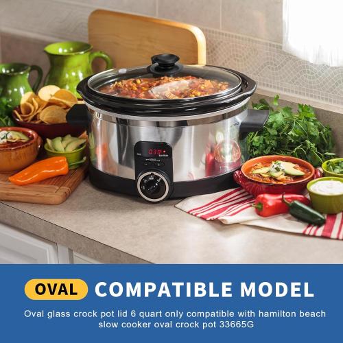 Oval Glass Crock Pot Lid 6 Quart for Hamilton Beach Slow Cooker 6 qt