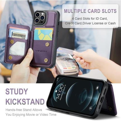 Vinich for iPhone 12 Pro Max Wallet Case with Card Holder, Purple
