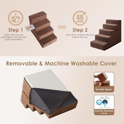 EHEYCIGA Dog Stairs for High Bed 22.5 H, 5-Step Dog Steps for Bed, Pet Steps for Small Dogs and Cats, Non-Slip Balanced Pet Ramp Indoor, Brown