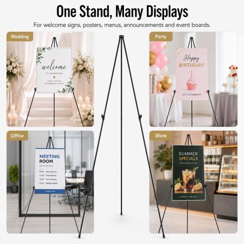 RRFTOK 63 Inch Easel Stand for Sign, Poster Stand and Wedding Sign | Instant-fold metal tripod with carry bag for welcome sign, poster display, foam board and floor use