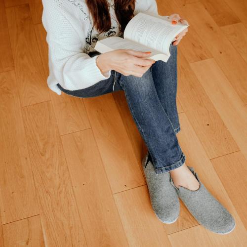Vollsjo, Gray, Women's Size 9 Felt House Slippers Vegan Handmade in