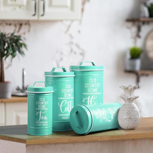 Teal Canisters for Kitchen Counter, Airtight Kitchen Canisters for Countertop, Flour and Sugar Containers, Tea Coffee Sugar Canister Set, Turquoise Kitchen Decor and Accessories, Set of 4