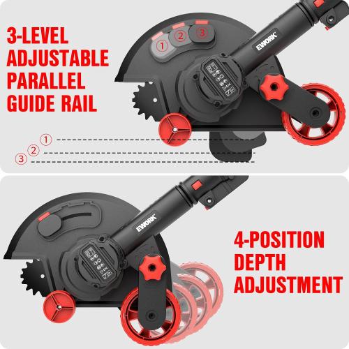 EWORK 20V Cordless Lawn Edger with 2 Batteries & Charger, Battery Powered Edger Lawn with 9 Metal Blade, 4 Adjustable Depth, Adjustable Handle, Dual Wheels, for Lawns, Driveways, Sidewalk Edges Red