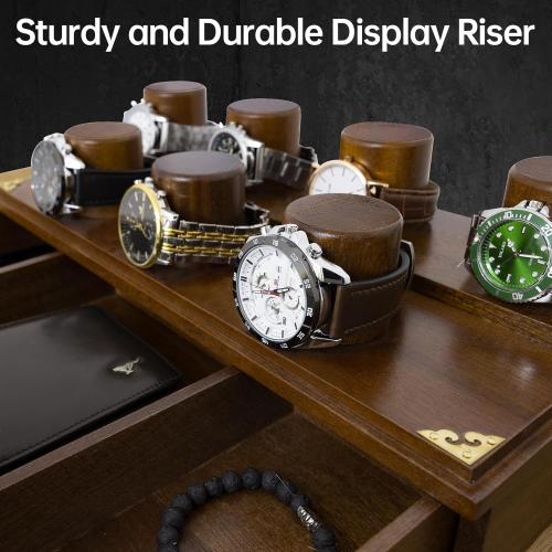 Holmes and Hadfield Wooden Watch Case, 2-Tier Watch Display Case Watch Box for Men, Watch Display Stand with Drawer Watch Collection Storage Watch Holder, brown