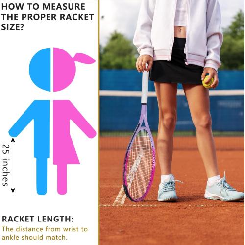 bo'weiqi 17-25 Kids Tennis Racket for Aged 2-12 Lightweight Youth Tennis Racquet for Girls and Boys Outdoor/Indoor Sports with 1 Non-Slip Grip and 1 Shoulder Strap Bag Easy Carry