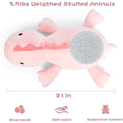 Color Pink  Dinosaur Plush Weighted Stuffed Animals 3.5lbs, Cuddle Weighted Dinosaur Plush, Huggable Dino Weighted Body Pillow Soft Plush Toy Gifts for Kids Adults Girls Boy