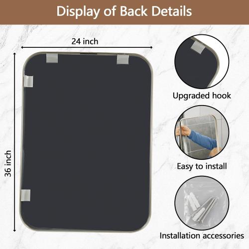 Brushed Nickel Bathroom Mirror, Framed Rectangle Mirror with Rounded Corner, Brushed Mirror, Silver Bathroom Mirror for Over Sink, Vanity, Living Room, Bedroom, Horizontal/Vertical