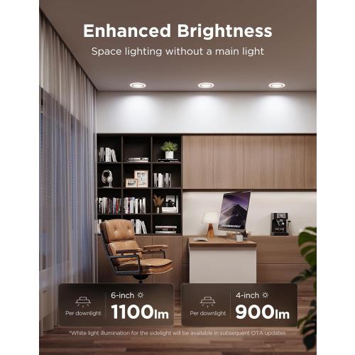 Govee Smart Recessed Lighting 6 Inch, Matter RGBIC LED Recessed Light Work with Alexa, Google Assistant, Dimmable 1100LM Canless Downlight with Junction Box for Living Room, Bedroom, Kitchen 4 Pack