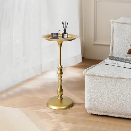 Dark brown Small Round Metal Side Table, 24.2 Height Vintage Accent End Table for Living Room, Bedroom, or Patio – Sturdy Iron Pedestal Nightstand for Sofa Corner, Bedside, or Outdoor Use