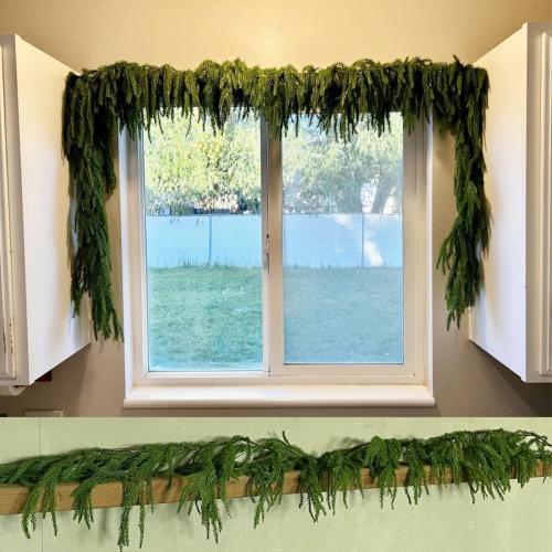 NSBELL 6 Ft Artificial Norfolk Pine Garlands, Real Touch Winter Pine Garland, Green Artificial Greenery Garland for Table, Mantle, Wall, Indoor, Outdoor Christmas Decorations